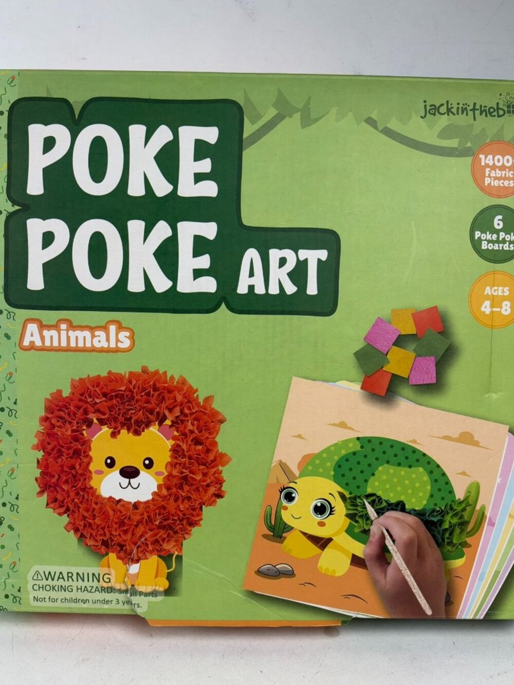 jackinthebox Poke Poke Art Animals Fabric Craft Kit Kids 4-8 Open Box Torn Flaw